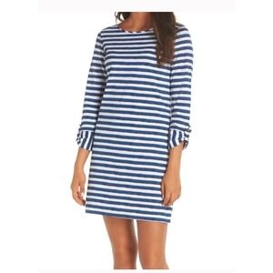 Lilly Pulitzer Blue White Striped Pima Cotton Mini Dress Size S 3/4 Sleeve